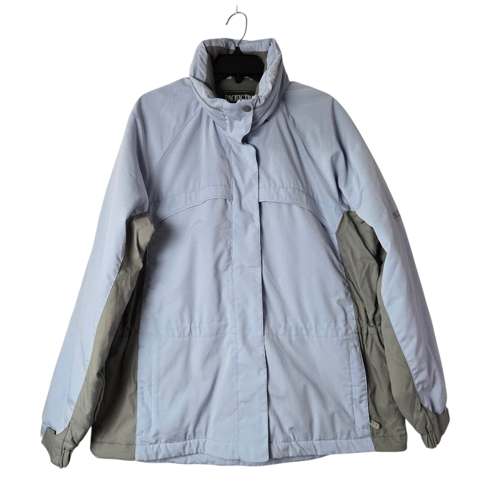Pacific Trail Insulated Hidden Hood Full Zip Snap Buttons Jacket Blue Gray